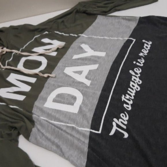 Gemstone Monday the Struggle is Real Hoodie Pullover Lace Up, 3/4 Comfy Flowy - Picture 4 of 6